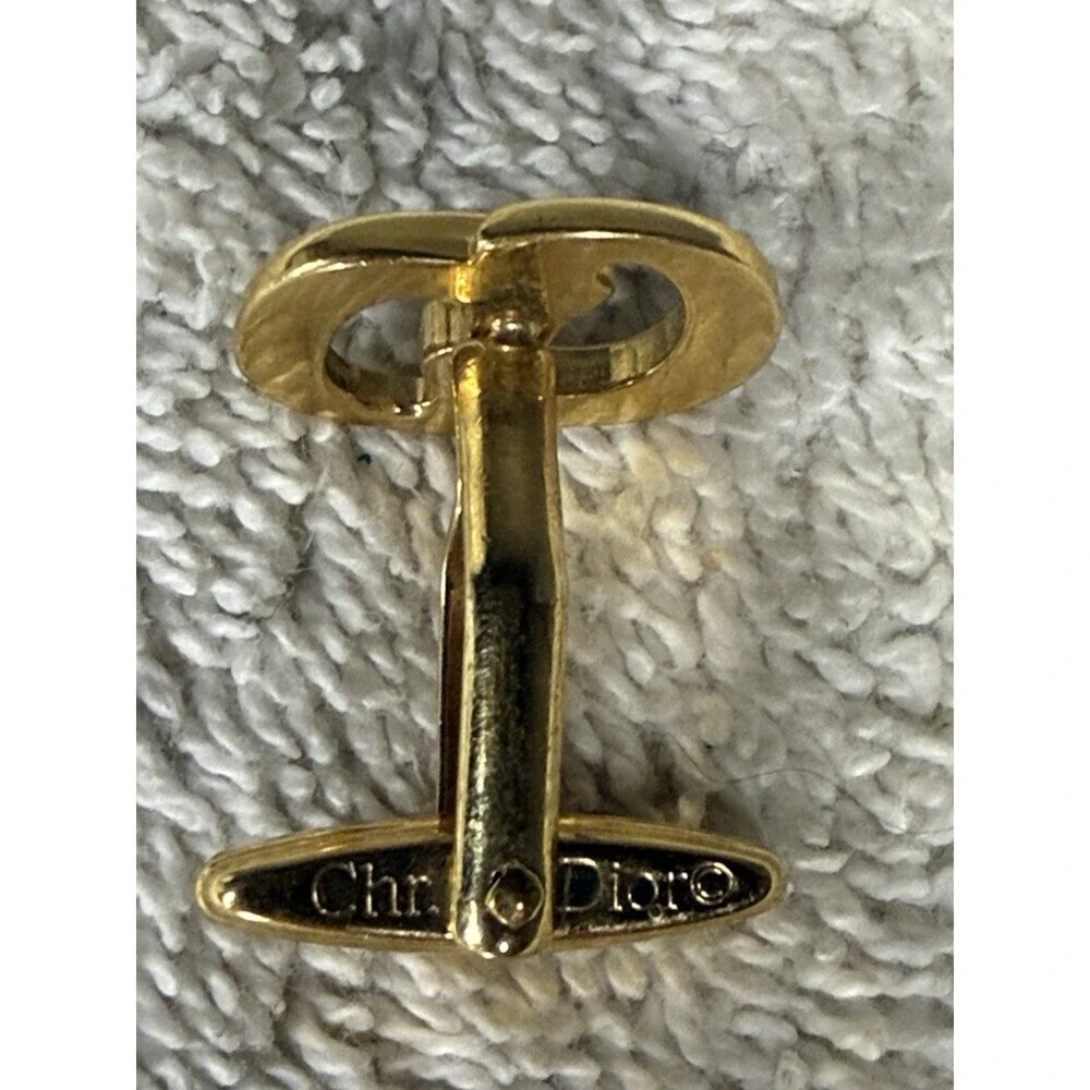 Christian Dior Gold Tone CD Logo Cufflinks 1” Signed Chr Dior